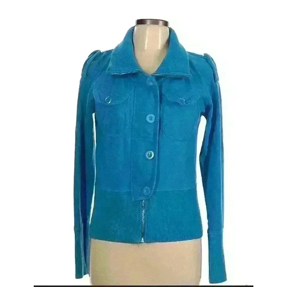 BCBGMAXAZRIA Solid Blue Cotton Jacket size L - Picture 1 of 2